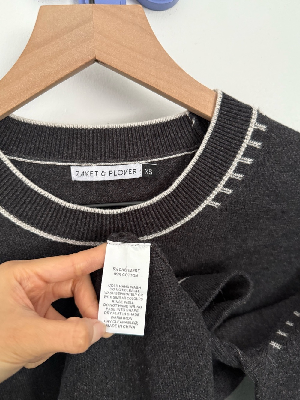Zaket & Plover XS Charcoal Tic Tac Toe Sweater Cashmere Cotton Crew Fall - Picture 2 of 5